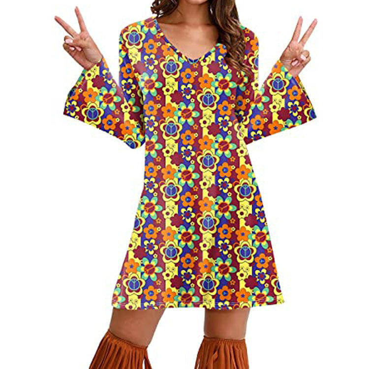Hippie Print Dress Women Clothing