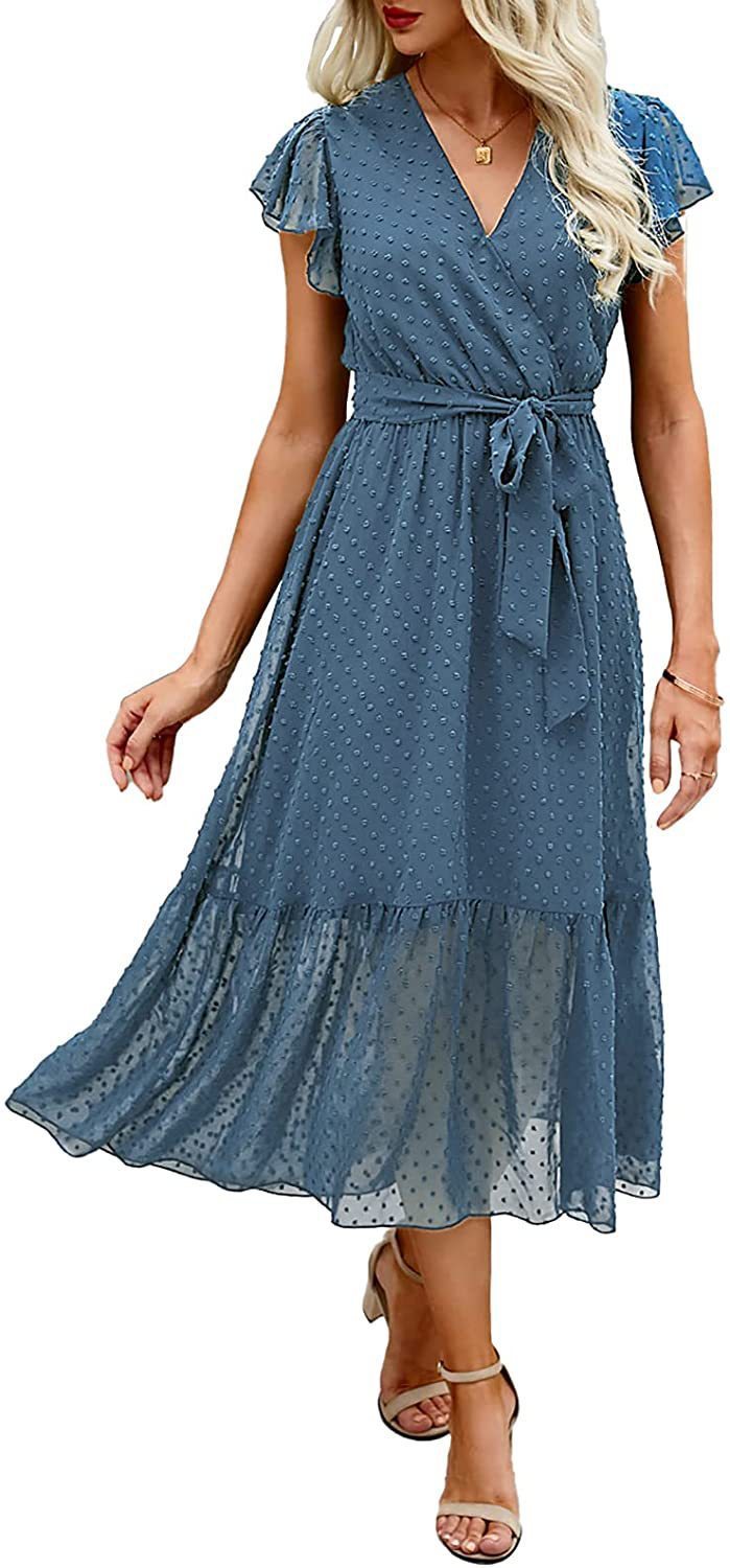 Printed V-neck Cross Lace-up European Clothing Skirt