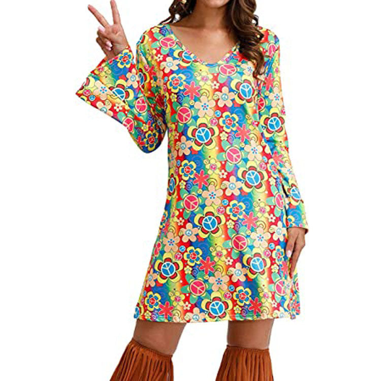 Hippie Print Dress Women Clothing