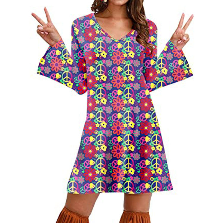 Hippie Print Dress Women Clothing