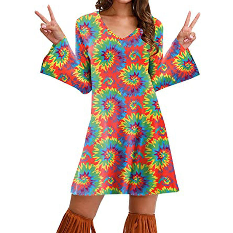 Hippie Print Dress Women Clothing