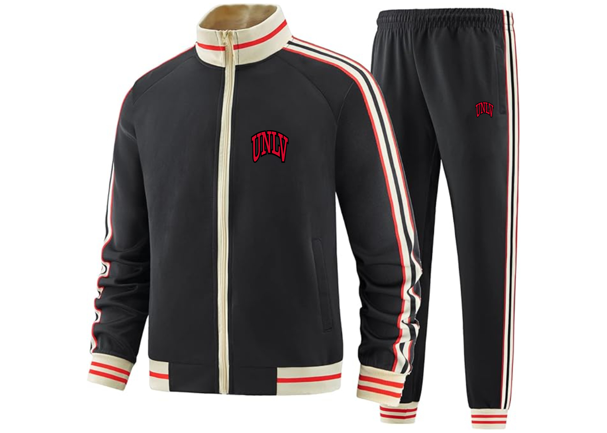 SweatRo Men's UNLV Rebels Two Piece Designer Tracksuit with Bold Striped Accents