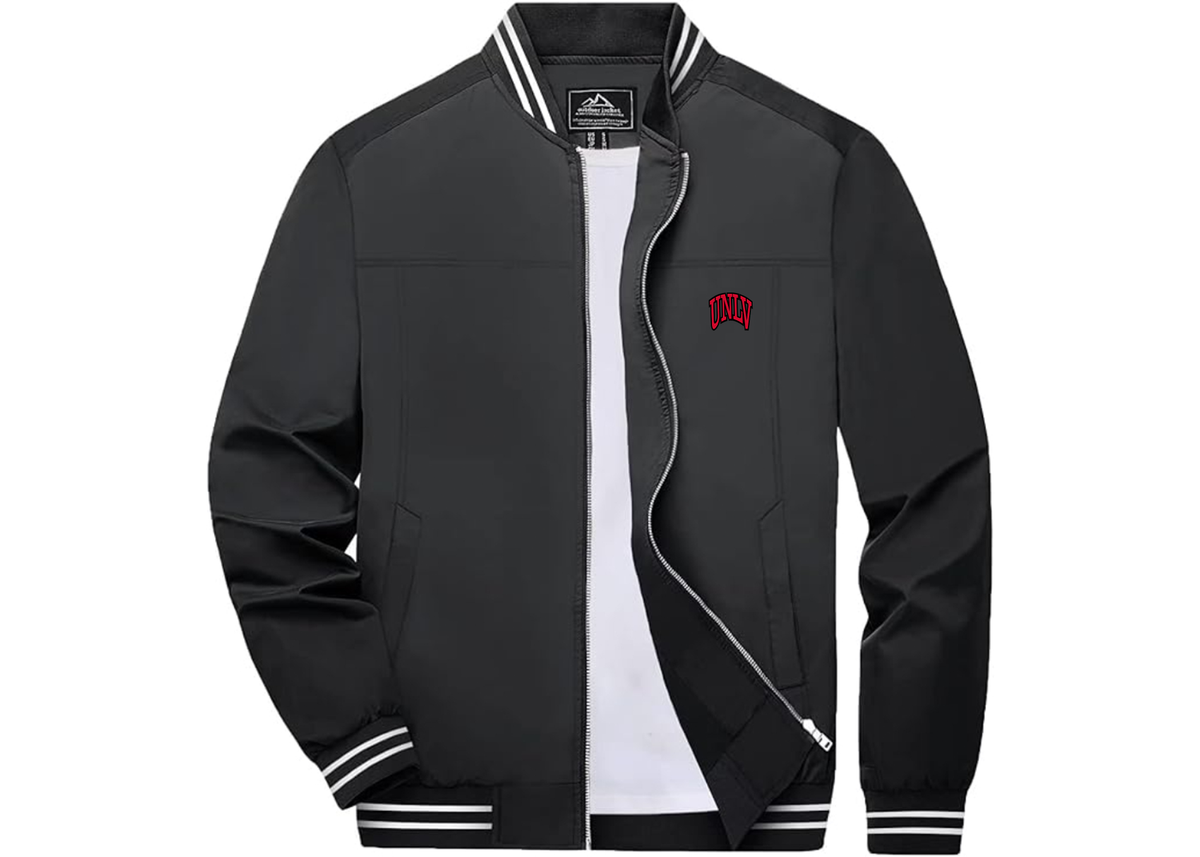 SweatRo Men's UNLV Rebels Lightweight Zip-Up Bomber Jacket with Ribbed Collar and Cuffs