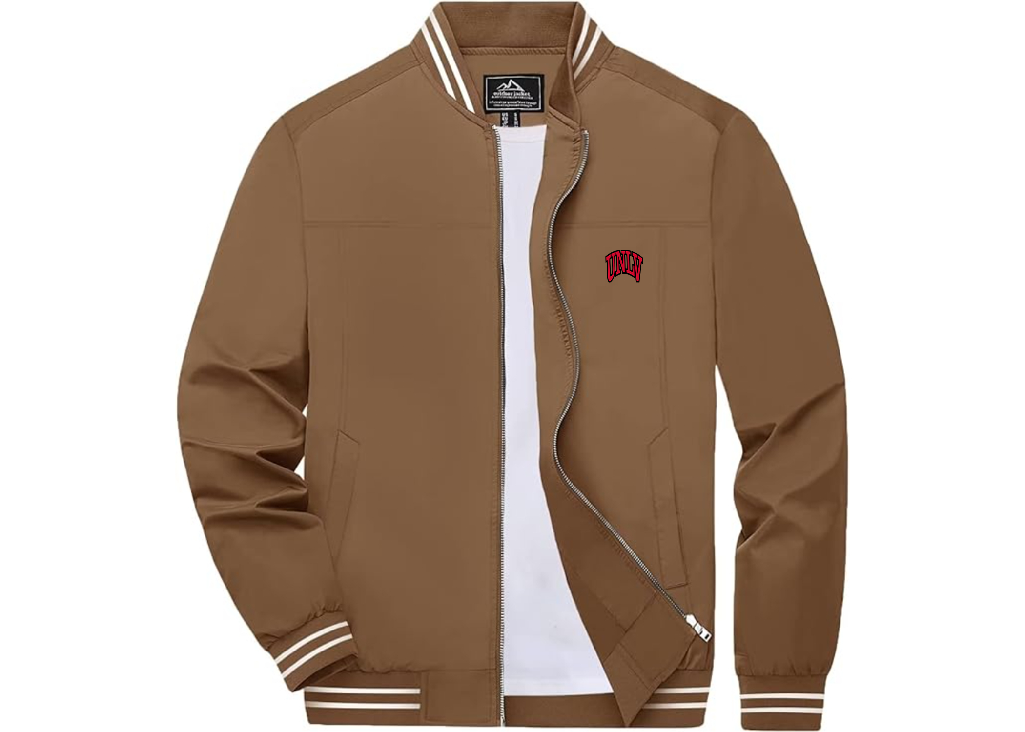 SweatRo Men's UNLV Rebels Lightweight Zip-Up Bomber Jacket with Ribbed Collar and Cuffs