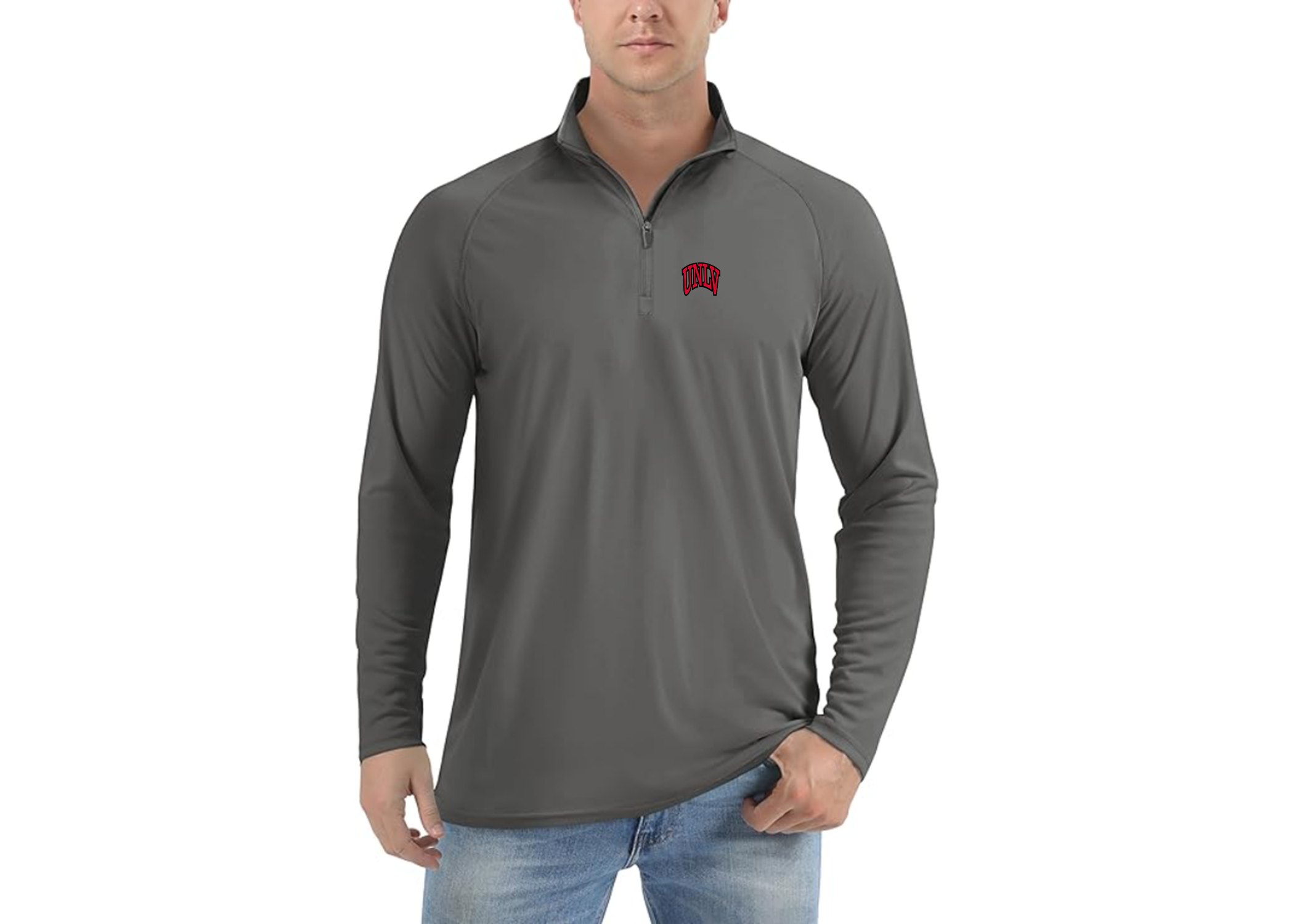 SweatRo Men's UNLV Rebels Lightweight Quarter-Zip Athletic Shirt Long Sleeve Performance Wear