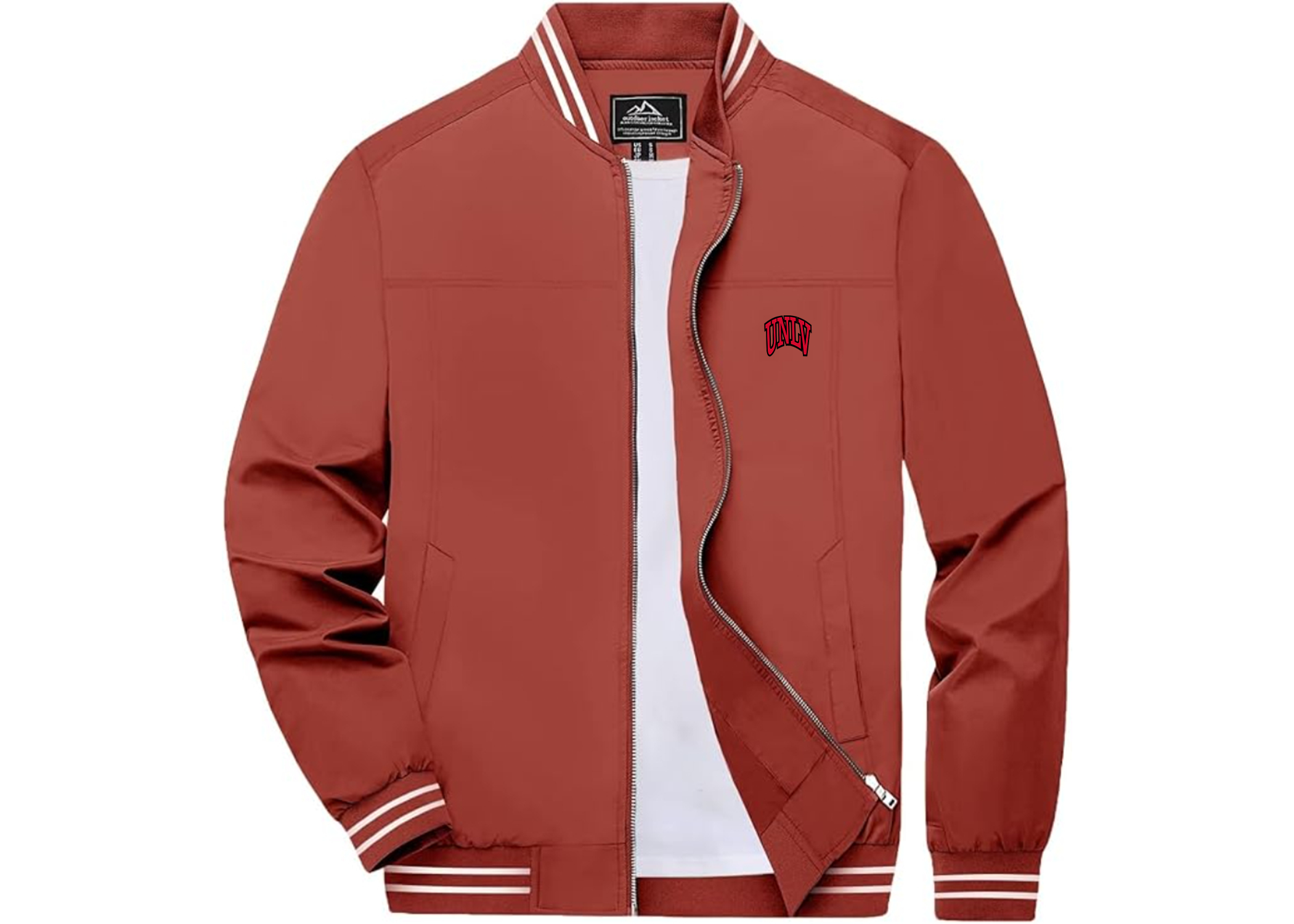 SweatRo Men's UNLV Rebels Lightweight Zip-Up Bomber Jacket with Ribbed Collar and Cuffs