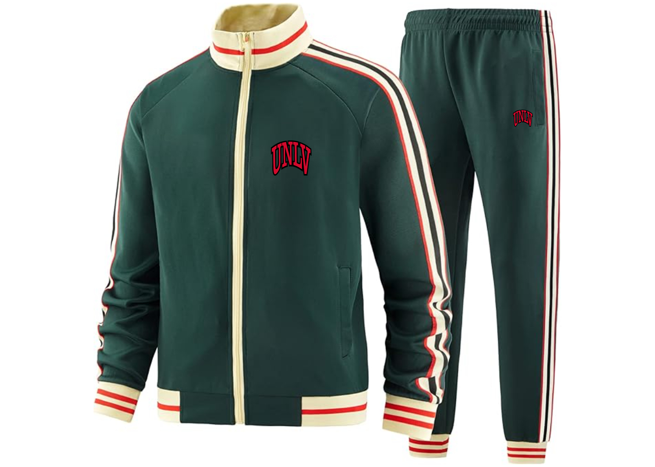 SweatRo Men's UNLV Rebels Two Piece Designer Tracksuit with Bold Striped Accents