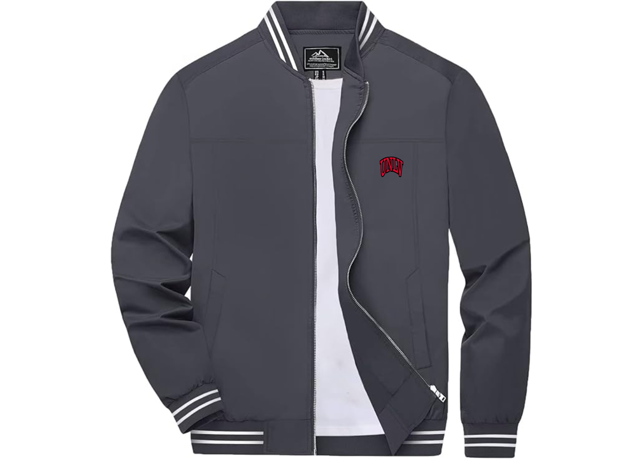 SweatRo Men's UNLV Rebels Lightweight Zip-Up Bomber Jacket with Ribbed Collar and Cuffs