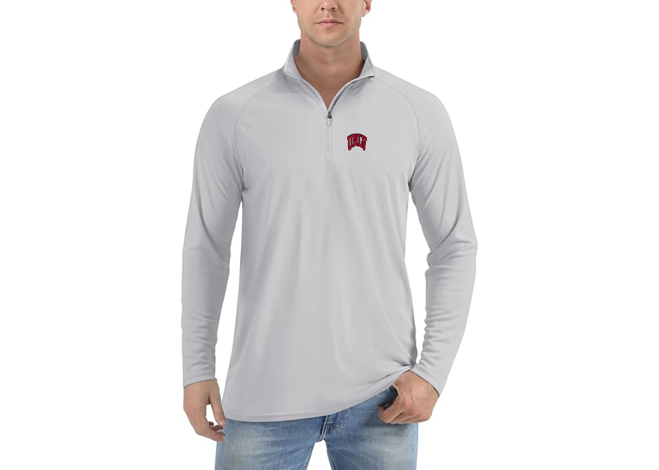 SweatRo Men's UNLV Rebels Lightweight Quarter-Zip Athletic Shirt Long Sleeve Performance Wear