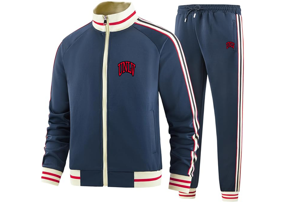 Men's UNLV Rebels Two Piece Designer Tracksuit with Bold Striped Accents and Zippered Front Elevated Athletic Wear