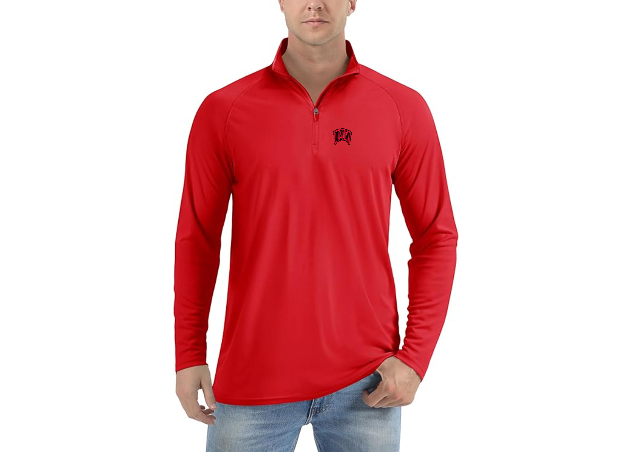 SweatRo Men's UNLV Rebels Lightweight Quarter-Zip Athletic Shirt Long Sleeve Performance Wear