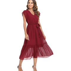 Printed V-neck Cross Lace-up European Clothing Skirt