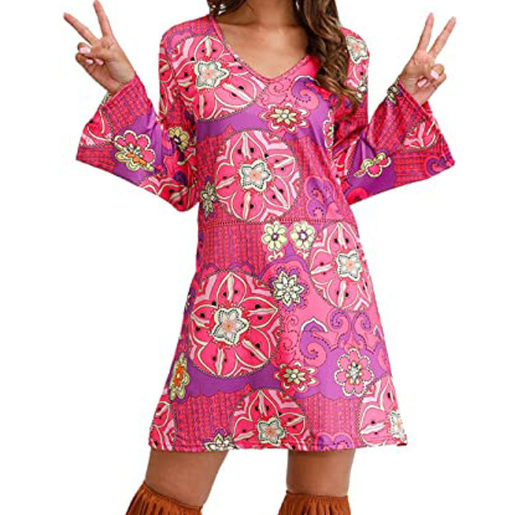 Hippie Print Dress Women Clothing