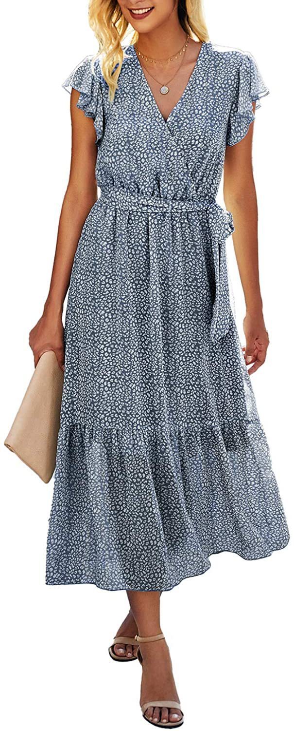 Printed V-neck Cross Lace-up European Clothing Skirt